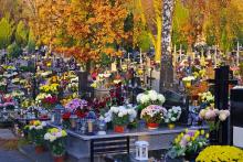 cemetary with flowers and candles